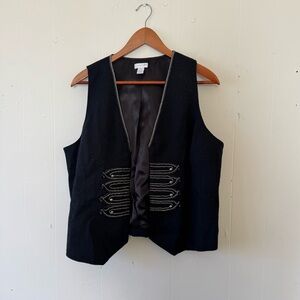 Chicos Black Banded Grandeur Bonaparte Vest Size 2 Large Linen Cotton Western